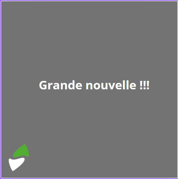 LSM Mobility Annonce importante : le texte "Grande nouvelle !!!" en blanc sur fond gris, avec un logo vert et blanc dans le coin inférieur gauche.